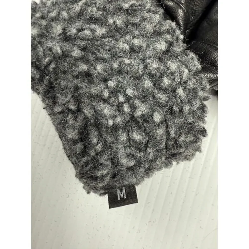 Black Leather Gloves with‎ Plush Gray Fleece Lining Cold Weather size M